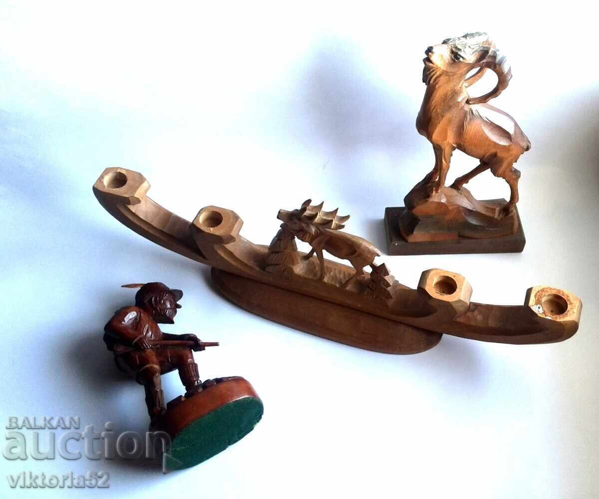 Дървени фигури Статуетки-свещник Елен и Ловец с Дива коза с цена € 295.00 | 576.97 лв.