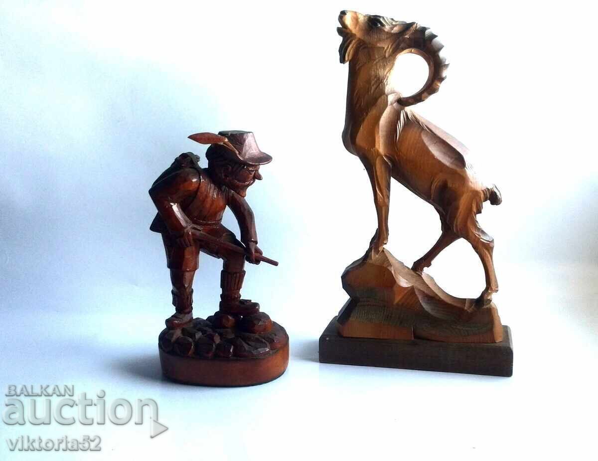 Figurine din lemn Statuete-sfeșnic Cerb și Vânător cu Capră Neagră - 6