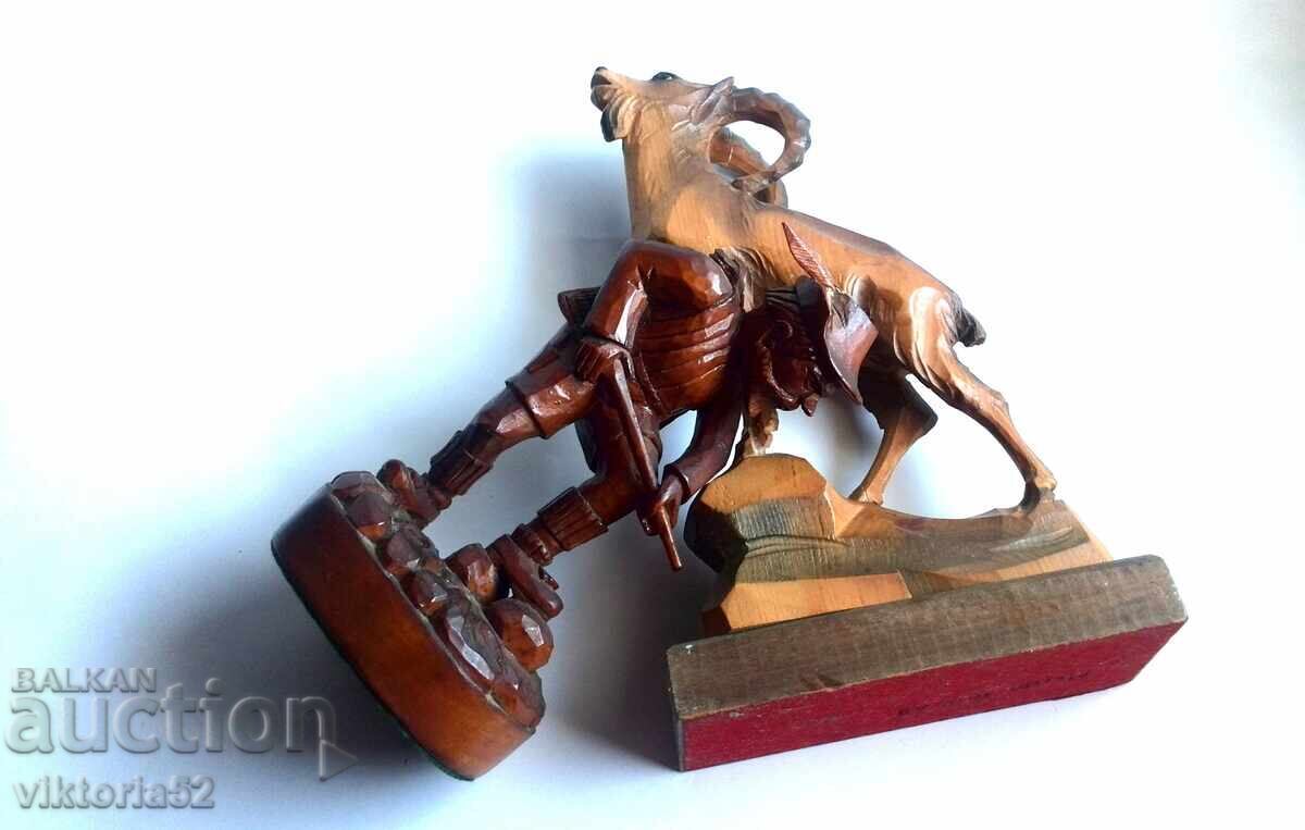 Wooden Figures Statuettes-Candleholder Deer and Hunter with Wild Goat - 7 Wooden Figures Statuettes-Candleholder Deer and Hunter with Wild Goat - 7