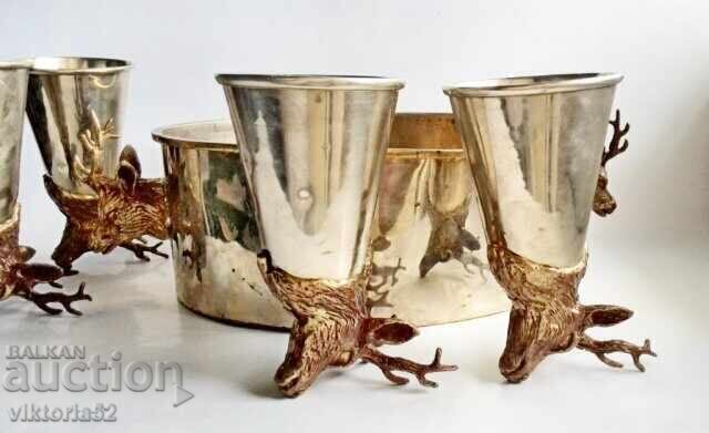 Antique set of glasses with deer head and bowl made of Bronze-Brass for KH with price 1380.00 BGN | € 705.58 Antique set of glasses with deer head and bowl made of Bronze-Brass for KH with price 1380.00 BGN | € 705.58