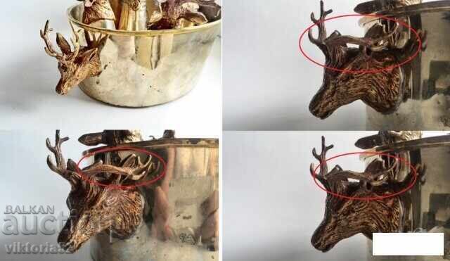 Auction Antique set of glasses with deer head and bowl made of Bronze-Brass for KH Auction Antique set of glasses with deer head and bowl made of Bronze-Brass for KH