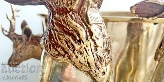 Доставка на Античен сет чаши с еленска глава и купа от Бронз-Месинг за Х