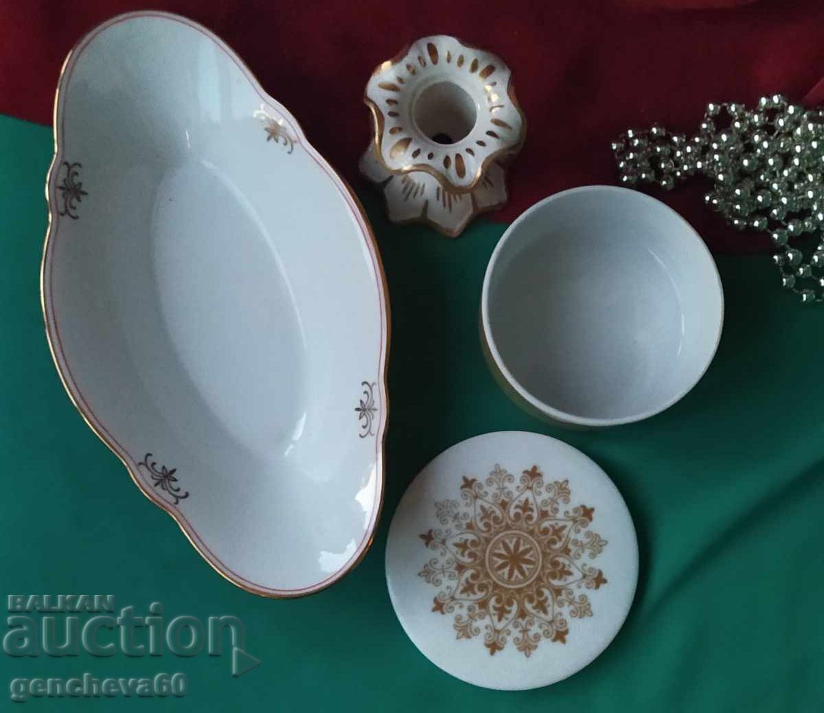 Порцеланов лот свещник,салатиера и бижутерка - 5
