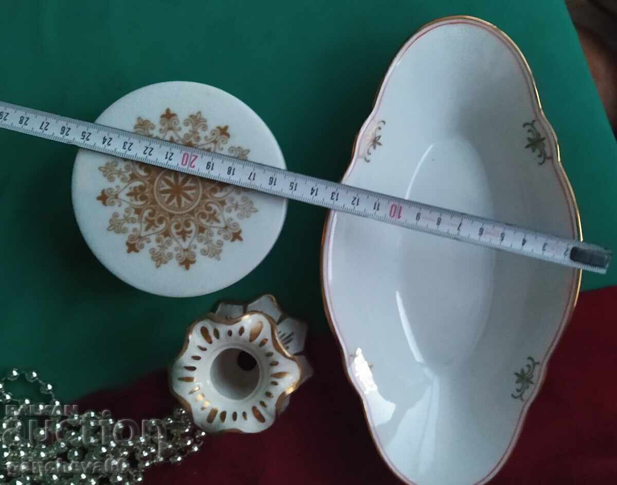 Порцеланов лот свещник,салатиера и бижутерка - 6