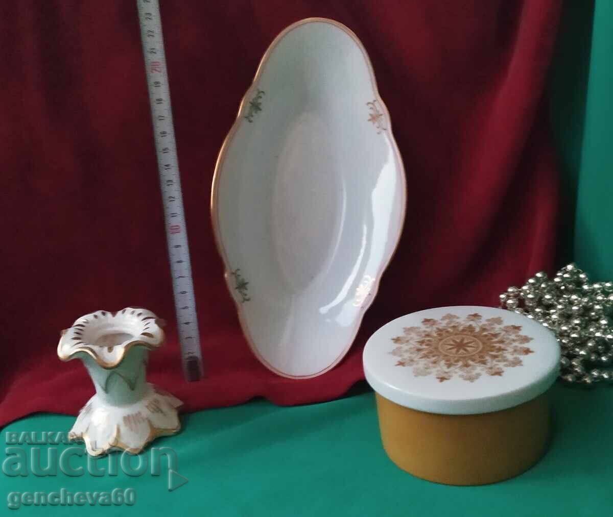 Порцеланов лот свещник,салатиера и бижутерка - 7