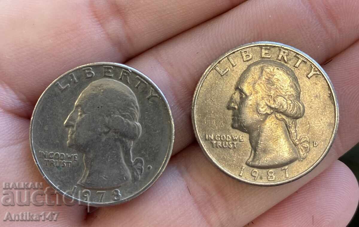 2 American QUARTER DOLLAR Coins, 1978 and 1987 with price 10.00 BGN | € 5.11