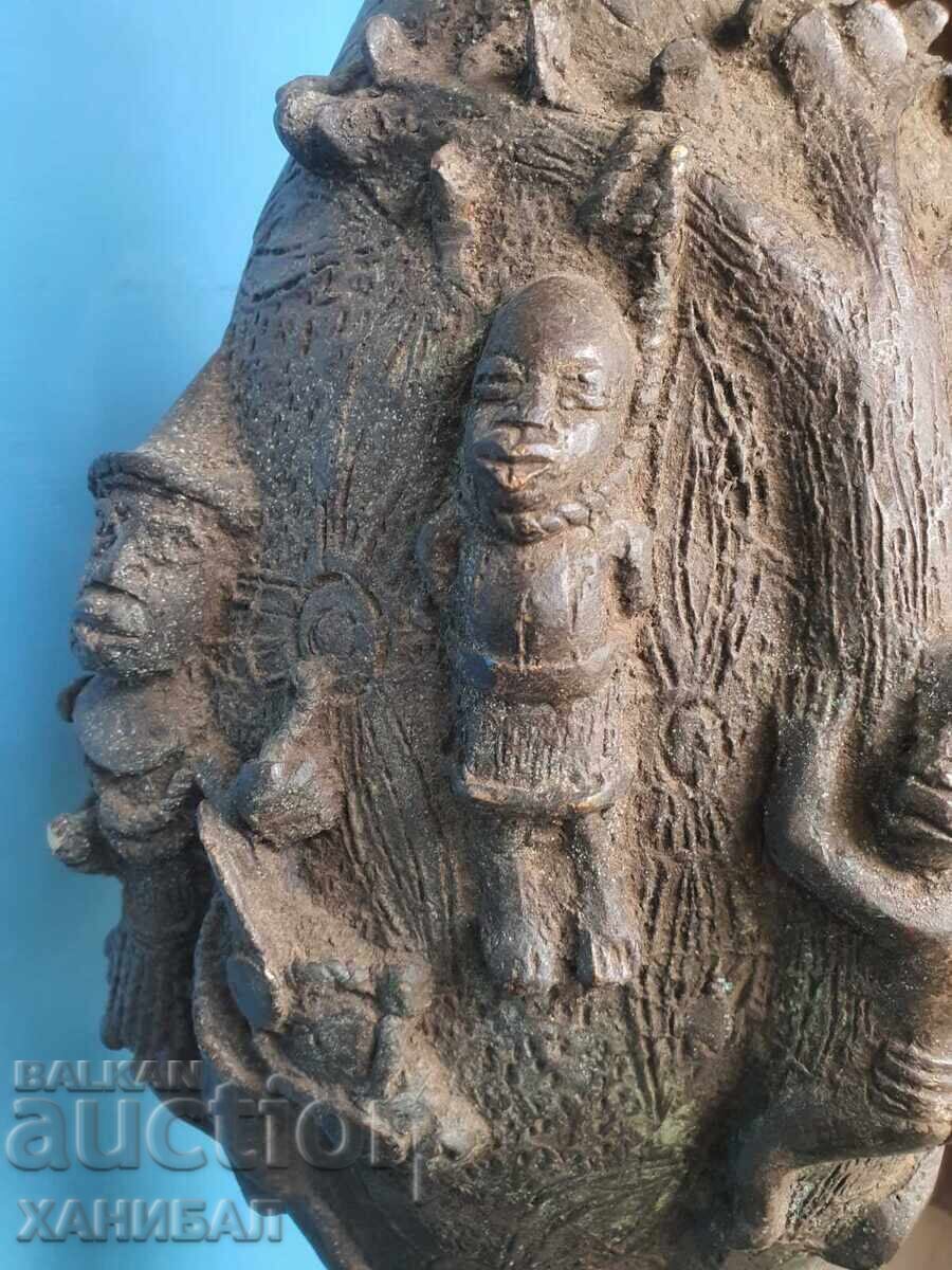 URNĂ AFRICANĂ MARE, VECHE, UIMITOARE, DIN BRONZ, DE BENIN - 7