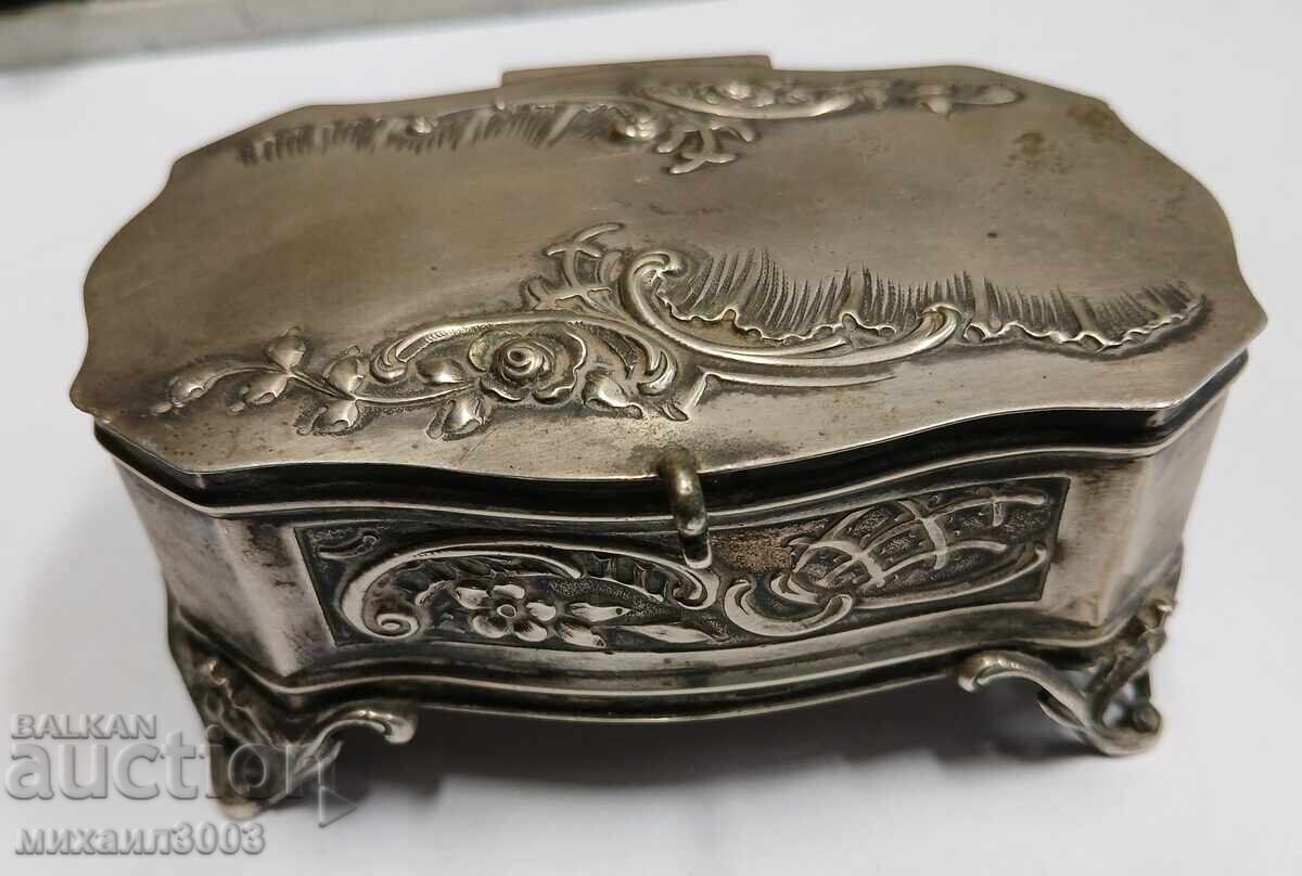 Antique Silver Jewelry Box, 833/1000 Grade Antique Silver Jewelry Box, 833/1000 Grade