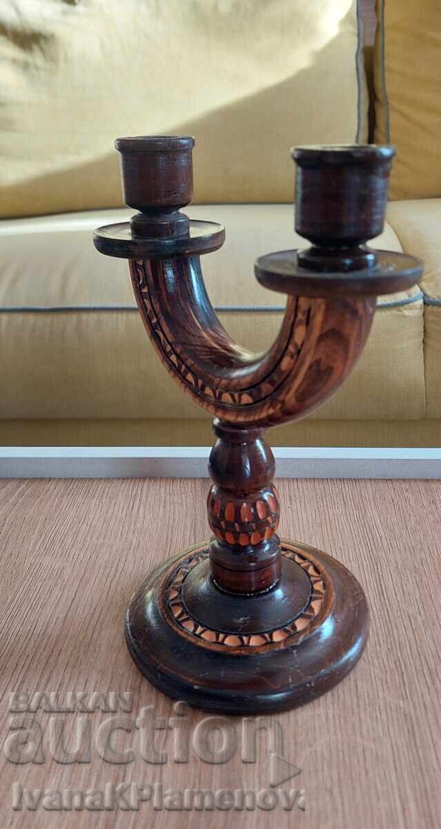 Auction  Wood carving candlestick for connoisseurs
