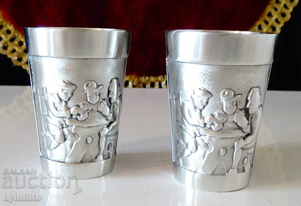 Two pewter cups, shot glasses with merry drunks with price 38.00 BGN | € 19.43 Two pewter cups, shot glasses with merry drunks with price 38.00 BGN | € 19.43