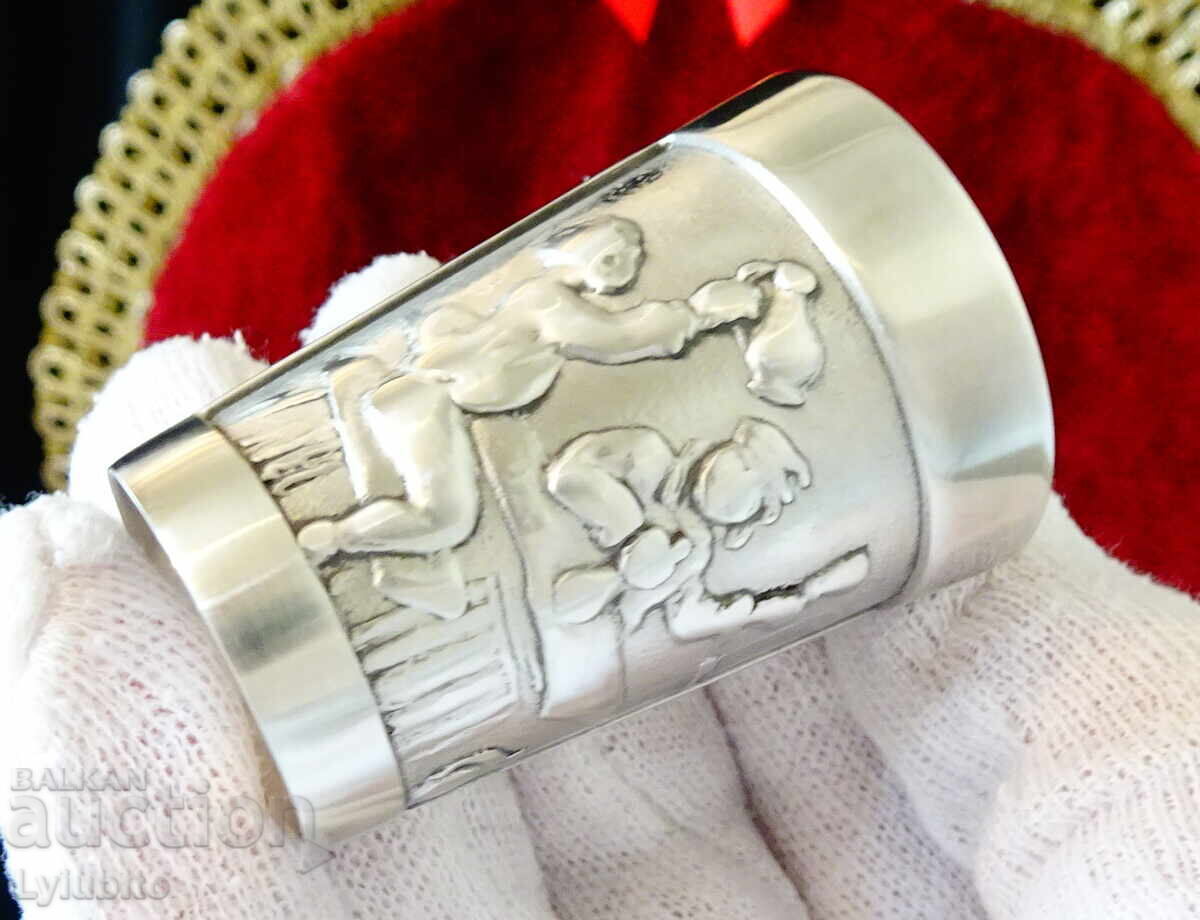 Two pewter cups, shot glasses with merry drunks - 6 Two pewter cups, shot glasses with merry drunks - 6