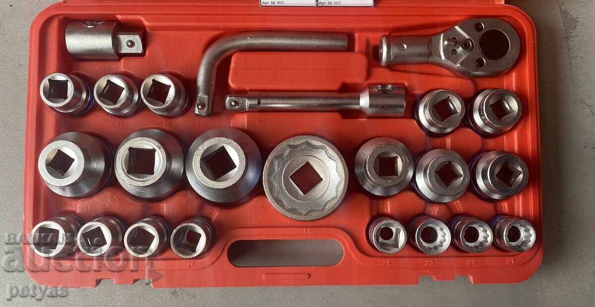 KraftRoyal Socket Set 26 pieces 3/4" & 1" sockets from 21 to 65 mm