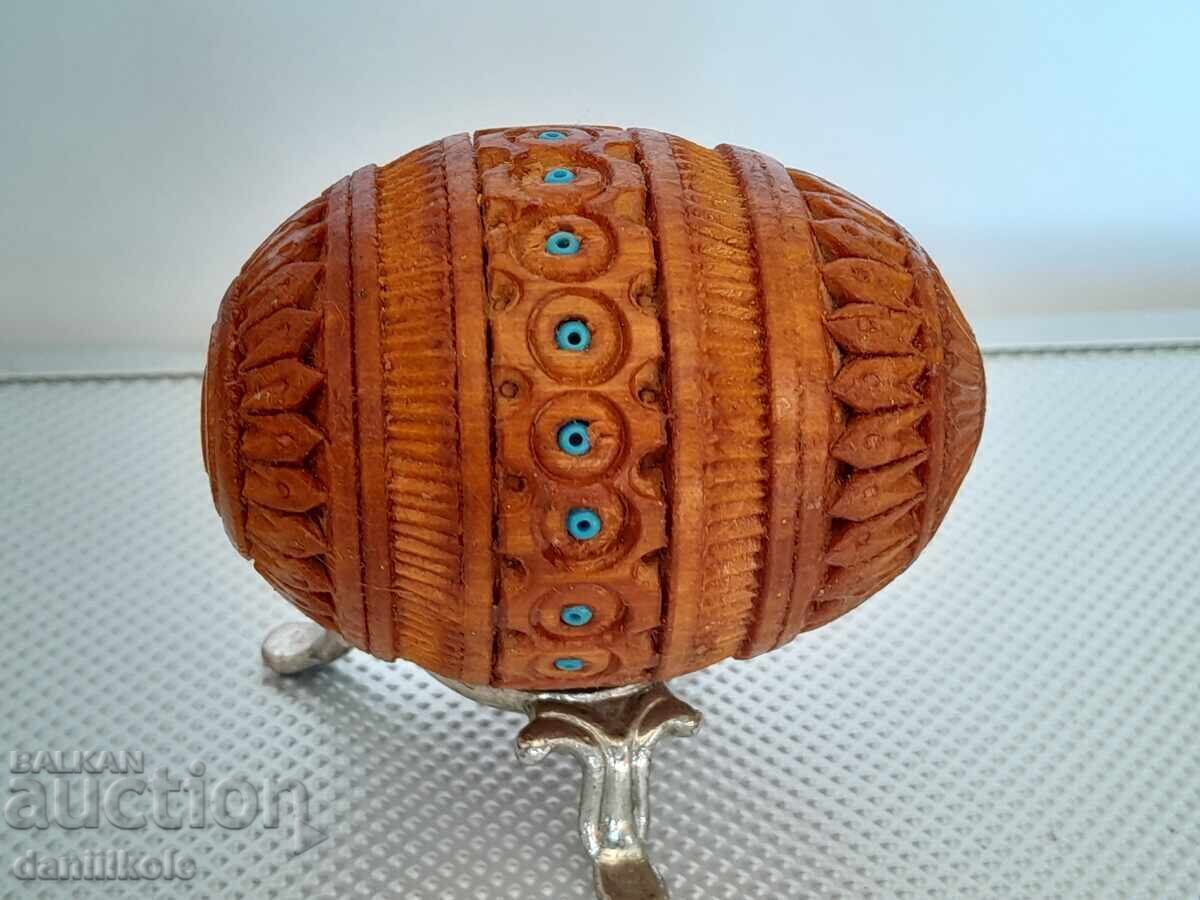 *$*Y*$* VINTAGE WOODEN EGG HANDMADE FABERGE TYPE*$*Y*$* - 7 *$*Y*$* VINTAGE WOODEN EGG HANDMADE FABERGE TYPE*$*Y*$* - 7