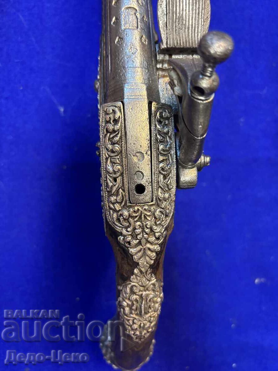 Pistol cu cremene secolul 18 argintat - 7
