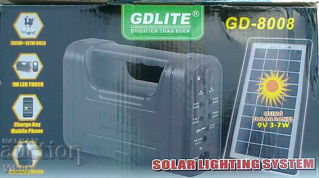 Sistemul de iluminare cu acumulator solar Gd Lite Gd-8008 cu preț 49.50 BGN | € 25.31