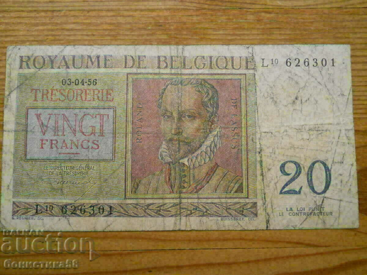 20 francs 1956 - Belgium ( VG ) 20 francs 1956 - Belgium ( VG )