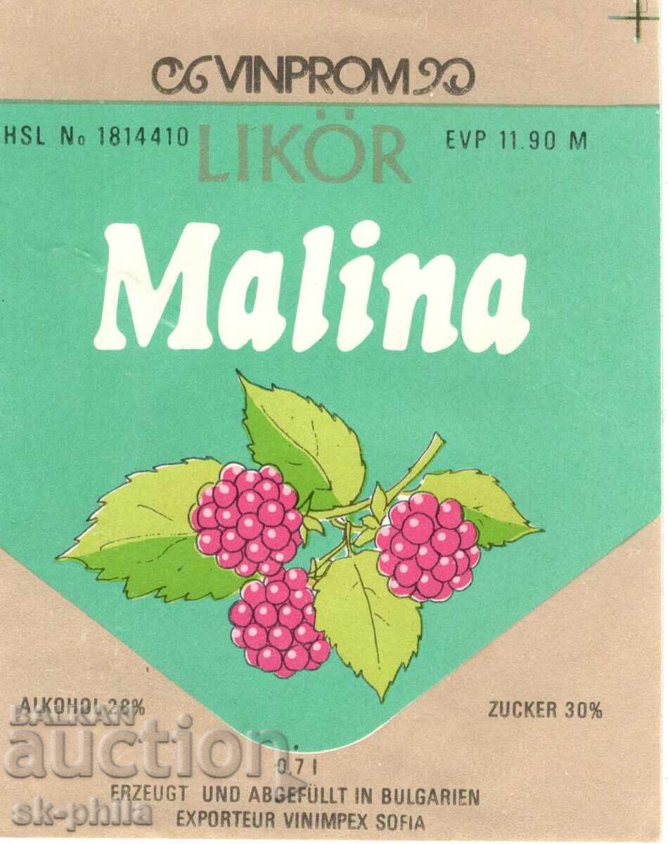 Etichetă veche de lichior "Zmeură"