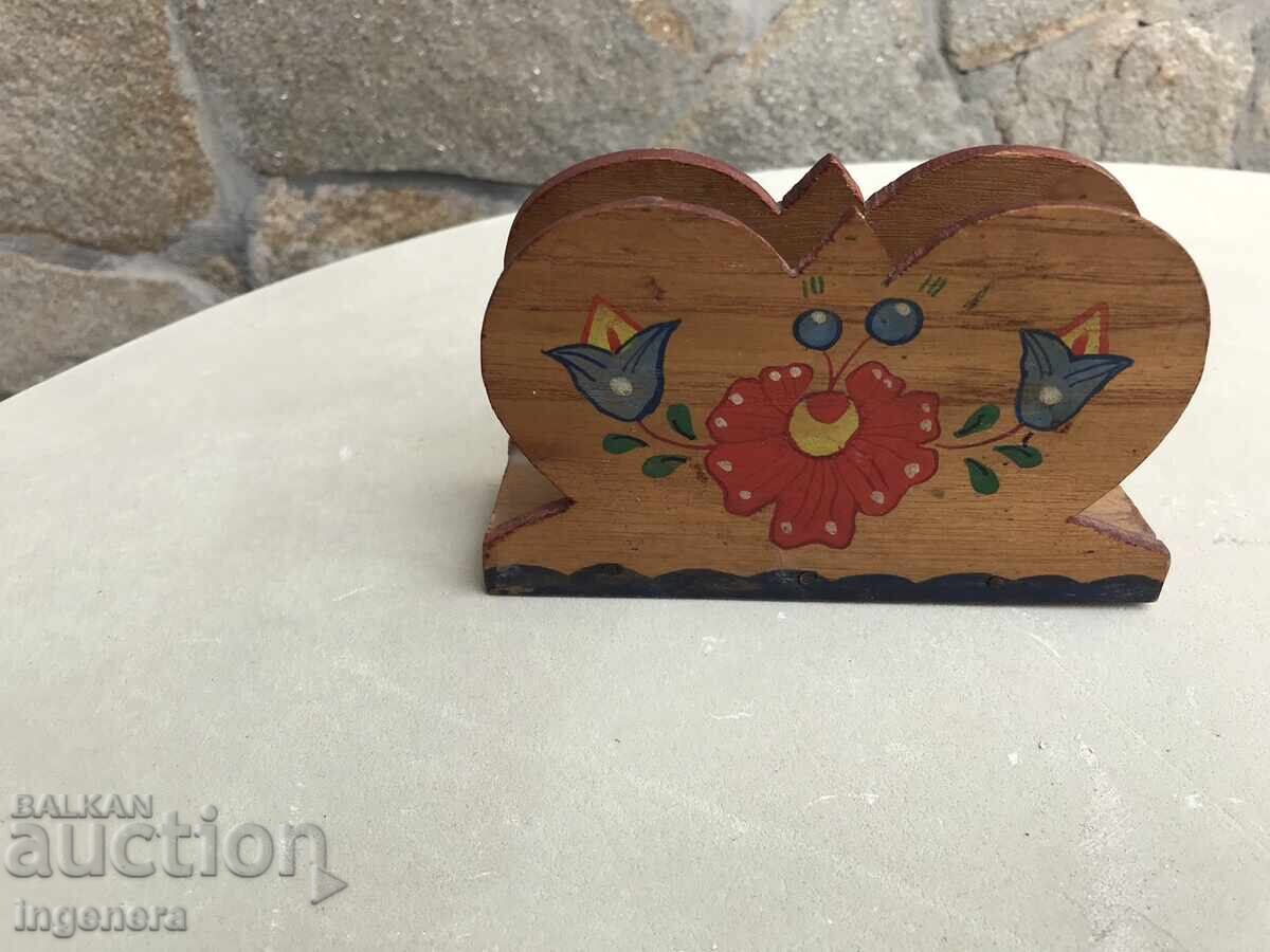 NAPKIN HOLDER STAND WOOD DRAWING ANTIQUE