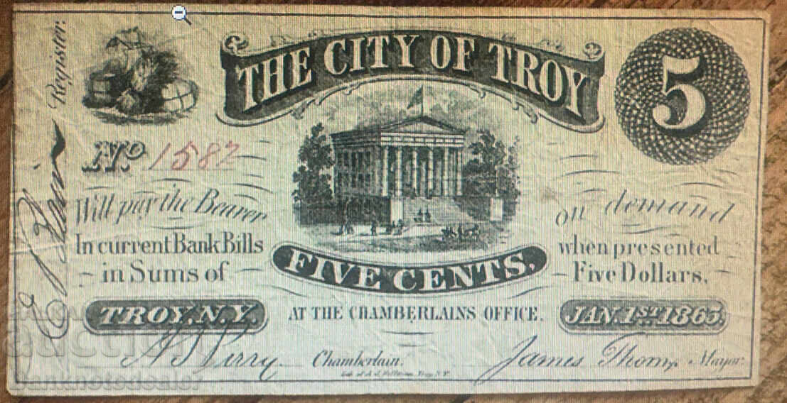 The city of Troy NY 5 Five Cents 1863 USA The city of Troy NY 5 Five Cents 1863 USA