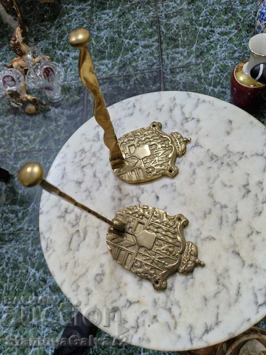 Pereche superbă de cârlige de perete din bronz englezești, antice - 7