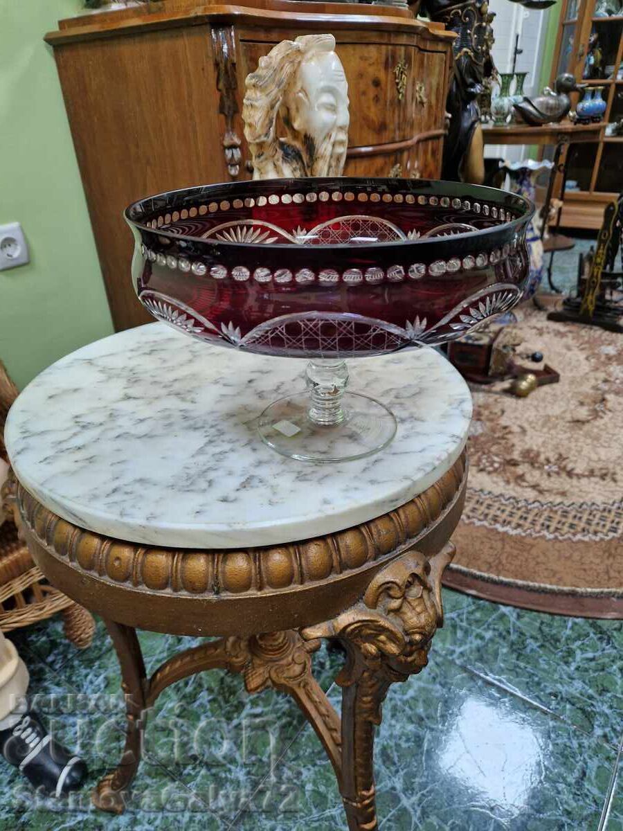 Unique large antique crystal fruit bowl - 5 Unique large antique crystal fruit bowl - 5