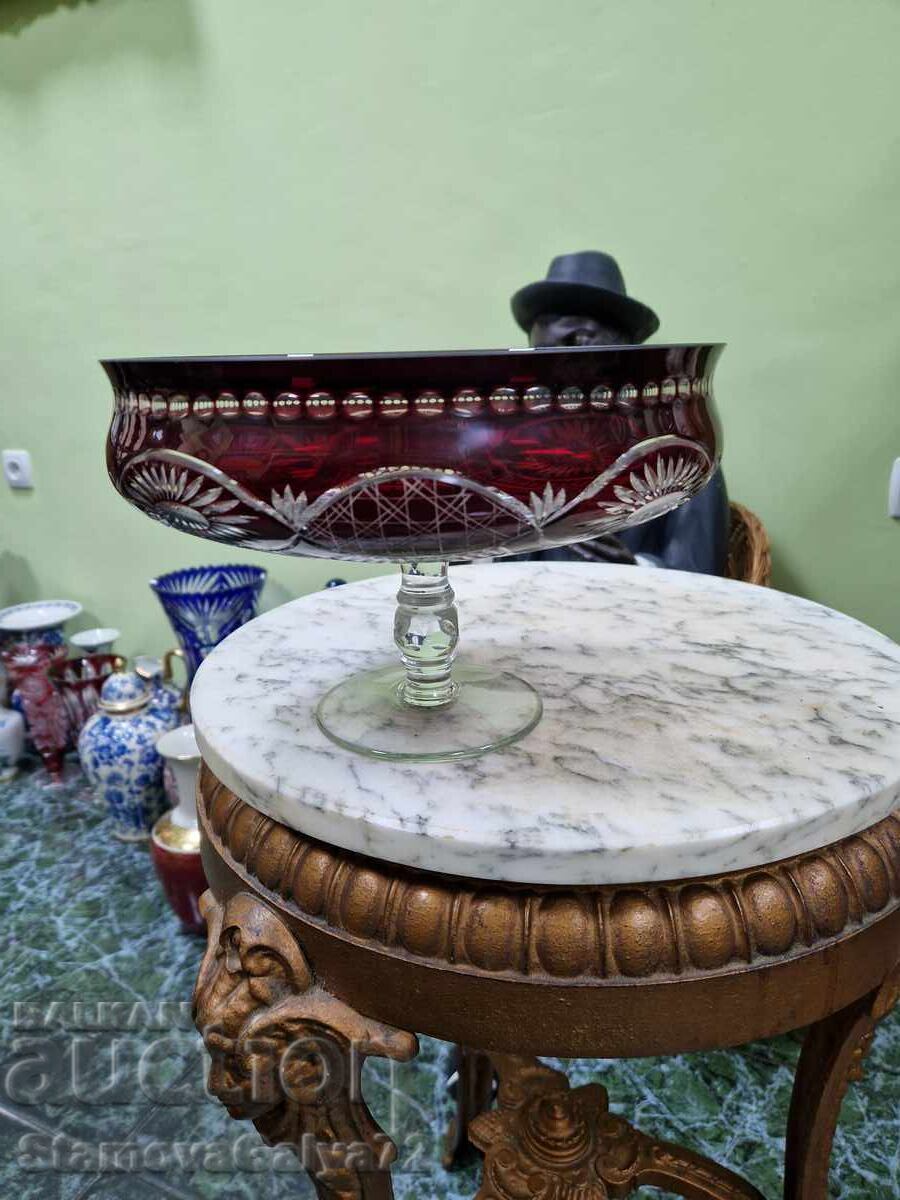 Unique large antique crystal fruit bowl - 6 Unique large antique crystal fruit bowl - 6