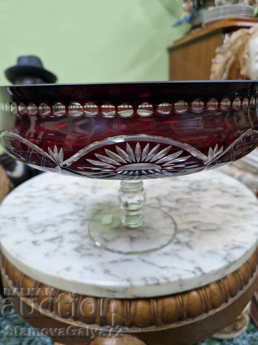 Unique large antique crystal fruit bowl - 7 Unique large antique crystal fruit bowl - 7