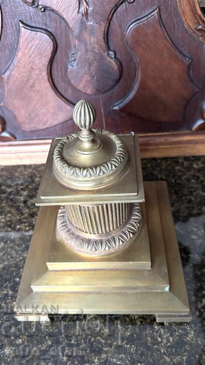 Inkwell, brass, large and heavy