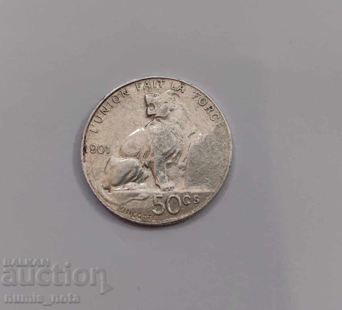 50 de cenți Belgia 1901 - monedă de argint 50 de cenți Belgia 1901 - monedă de argint