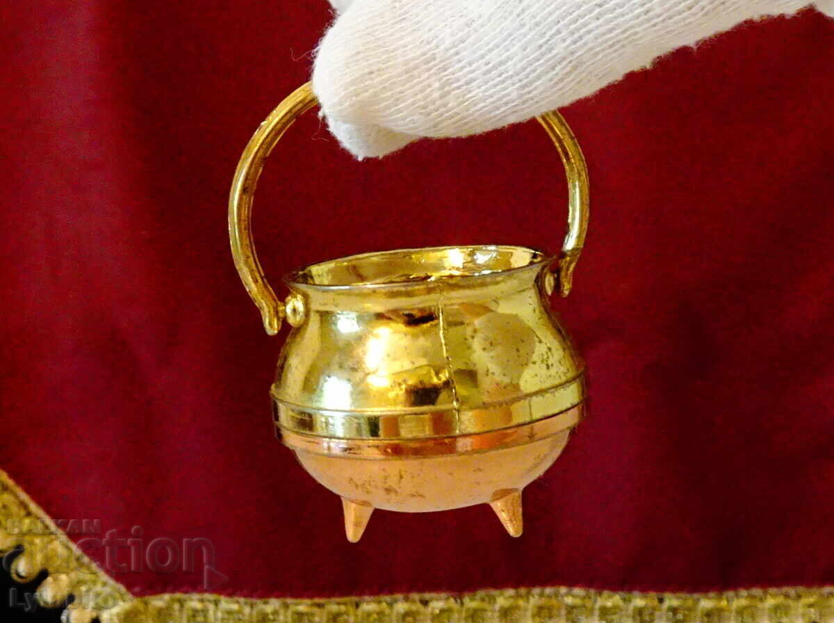 Χάλκινο φλιτζάνι, κατσαρολάκι μινιατούρα, επιχρύσωση - 6