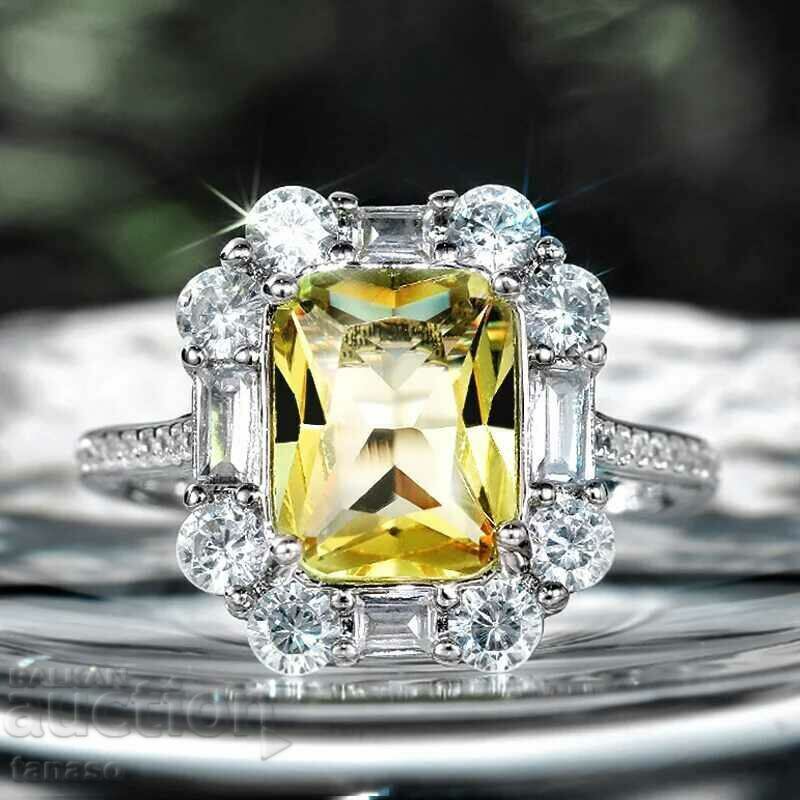 Auction Ring with citrine and zircons, silver plated Auction Ring with citrine and zircons, silver plated