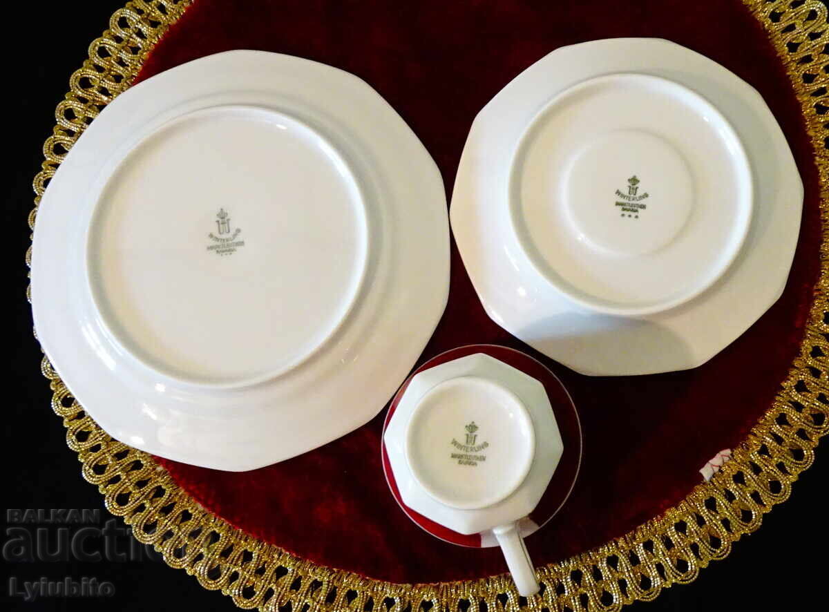 Чаша с чинии баварски порцелан,злато,рози,смарагд - 6 Чаша с чинии баварски порцелан,злато,рози,смарагд - 6