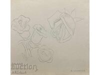 Vasil Stoilov - "Flori" - desen în creion - semnat - față-verso