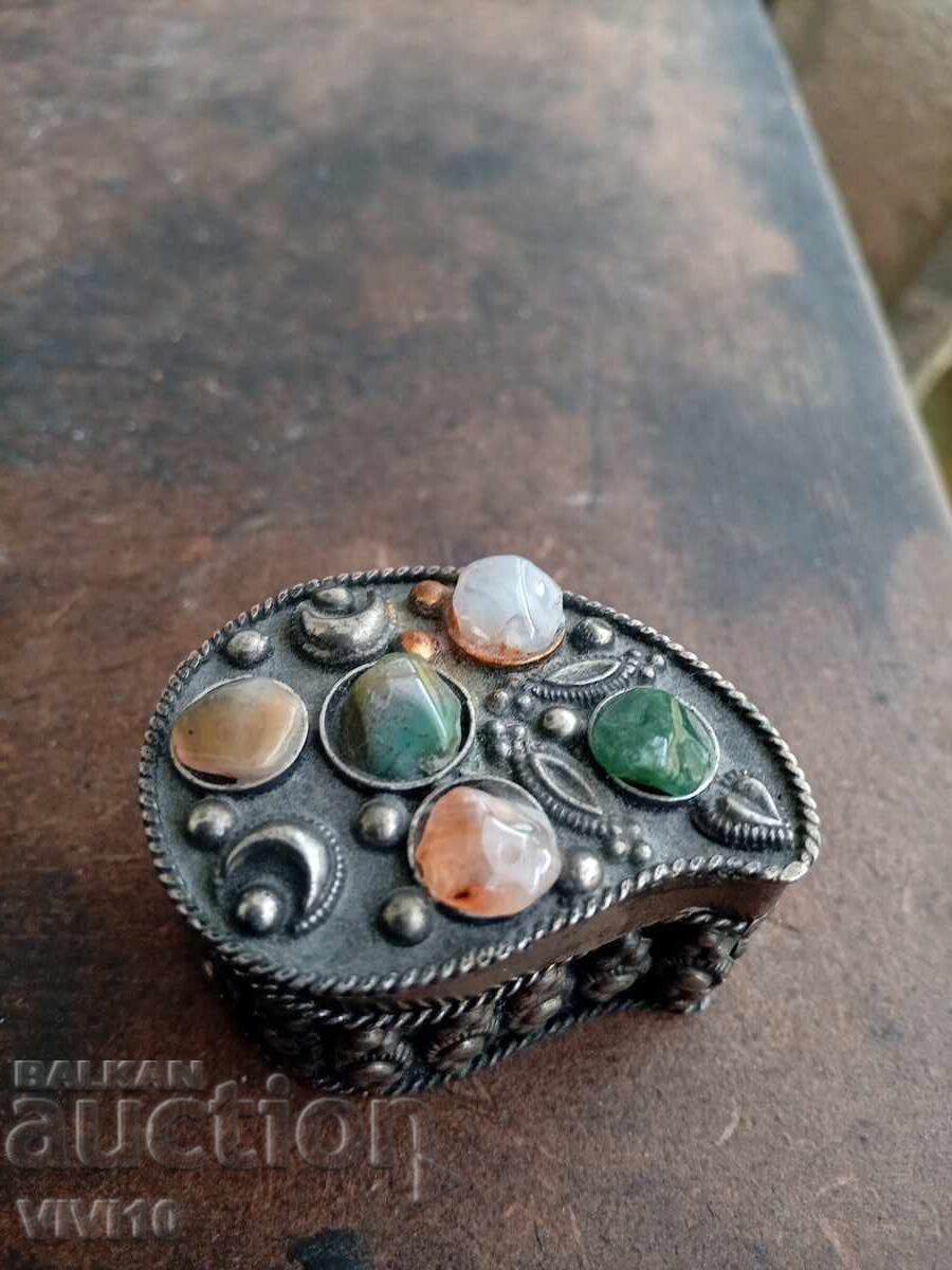 Antique jewelry box, silver-plated, with stones Antique jewelry box, silver-plated, with stones
