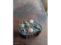 Cutie de bijuterii veche, argintată, cu pietre