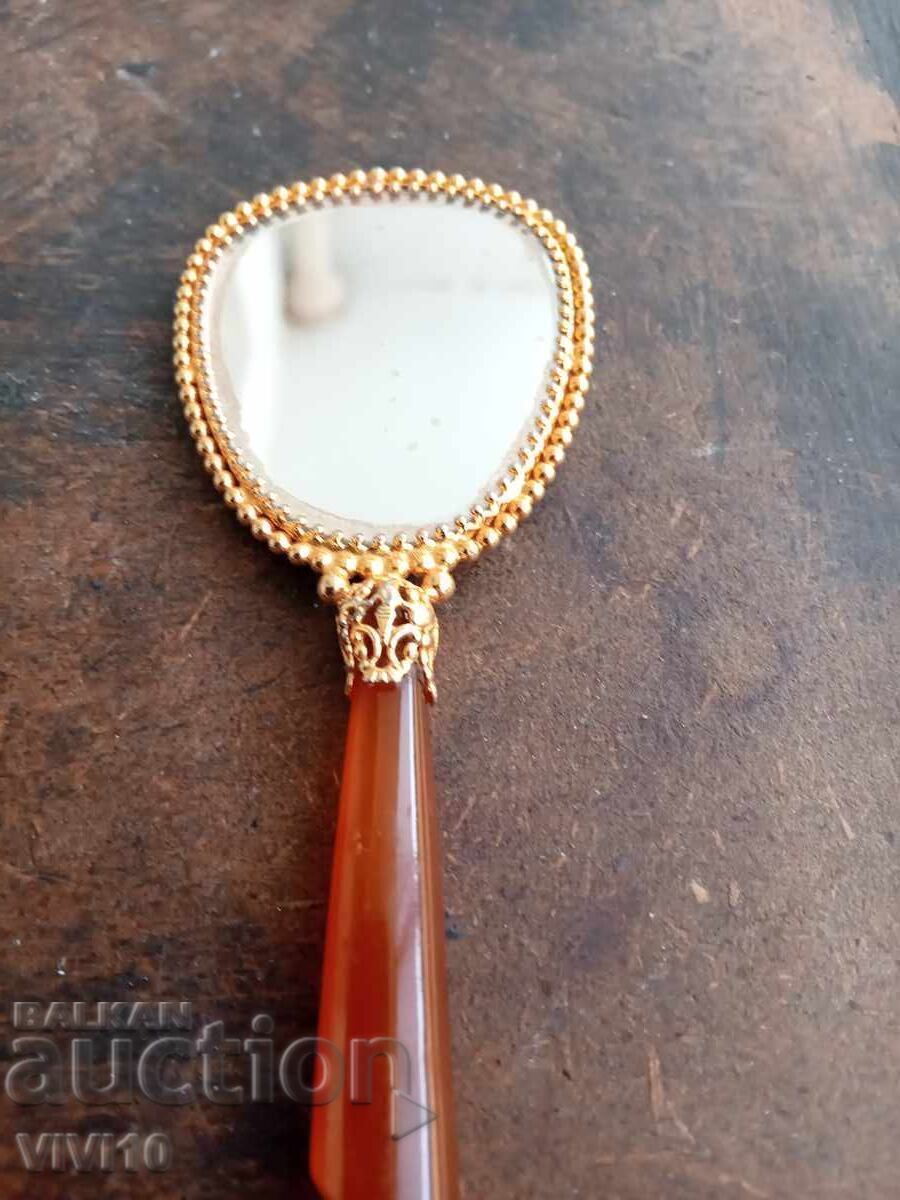 Antique Limoges mirror, bronze, gilt, amber Antique Limoges mirror, bronze, gilt, amber