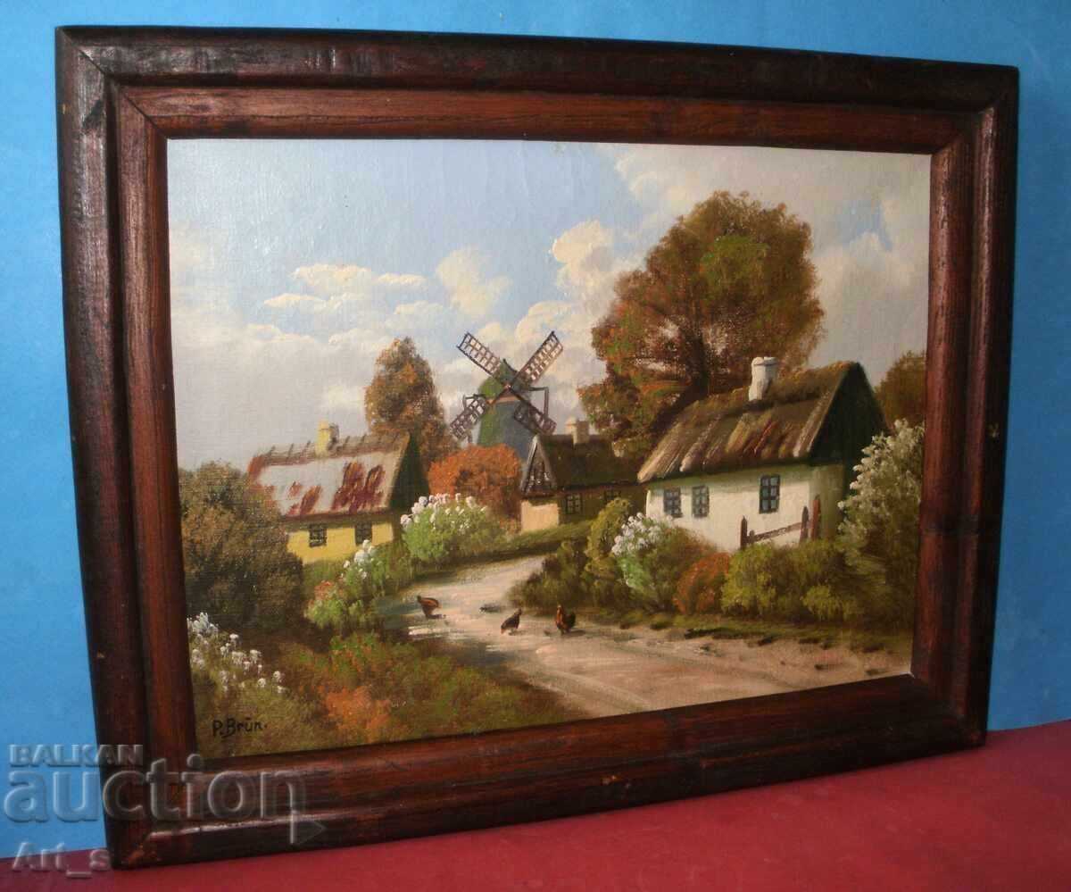 P. Brun - Peisaj olandez - ulei pe pânză cu preț 149.99 BGN | € 76.69 P. Brun - Peisaj olandez - ulei pe pânză cu preț 149.99 BGN | € 76.69