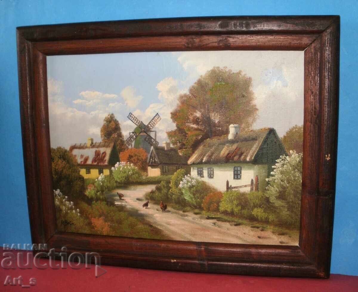 Licitație P. Brun - Peisaj olandez - ulei pe pânză Licitație P. Brun - Peisaj olandez - ulei pe pânză