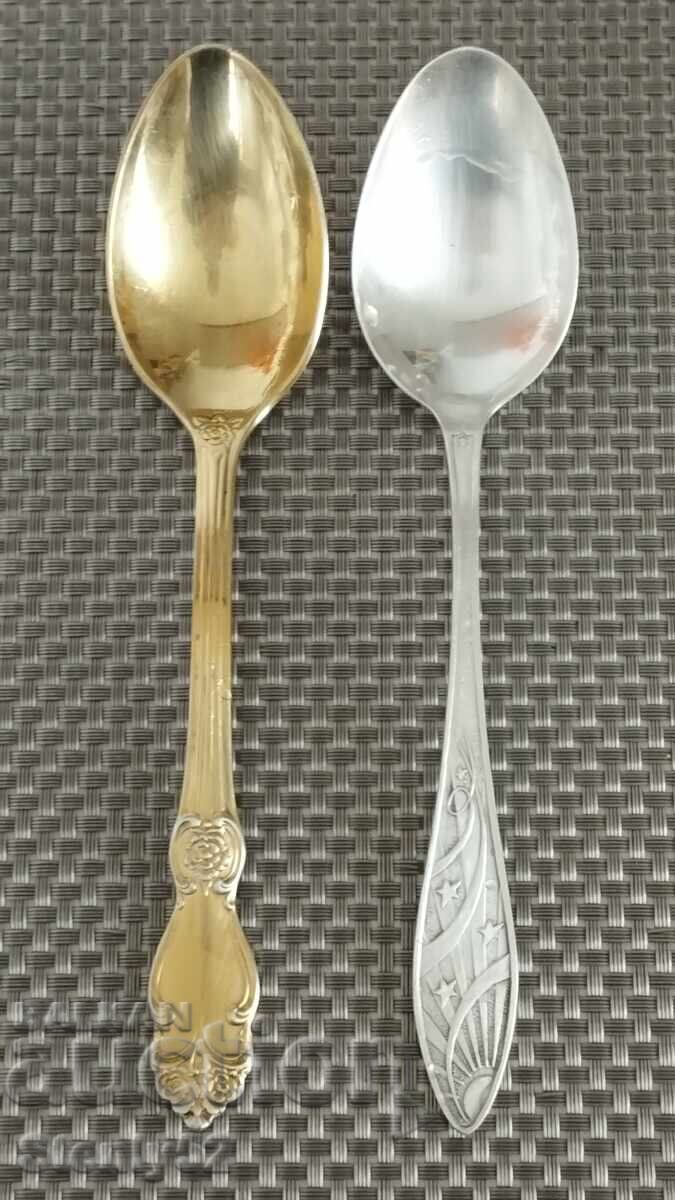 Silver-plated, one with gold plating, melchior soup spoons Silver-plated, one with gold plating, melchior soup spoons
