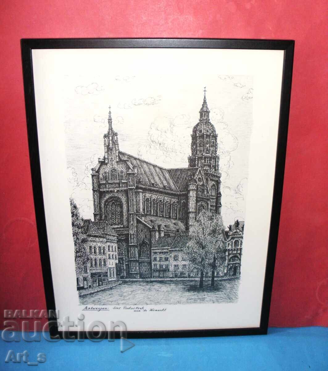 Dutch ink graphic from 1978, framed Dutch ink graphic from 1978, framed