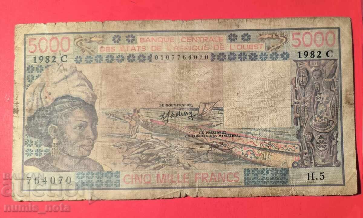 Africa de Vest Congo 5000 franci 1982 Africa de Vest Congo 5000 franci 1982