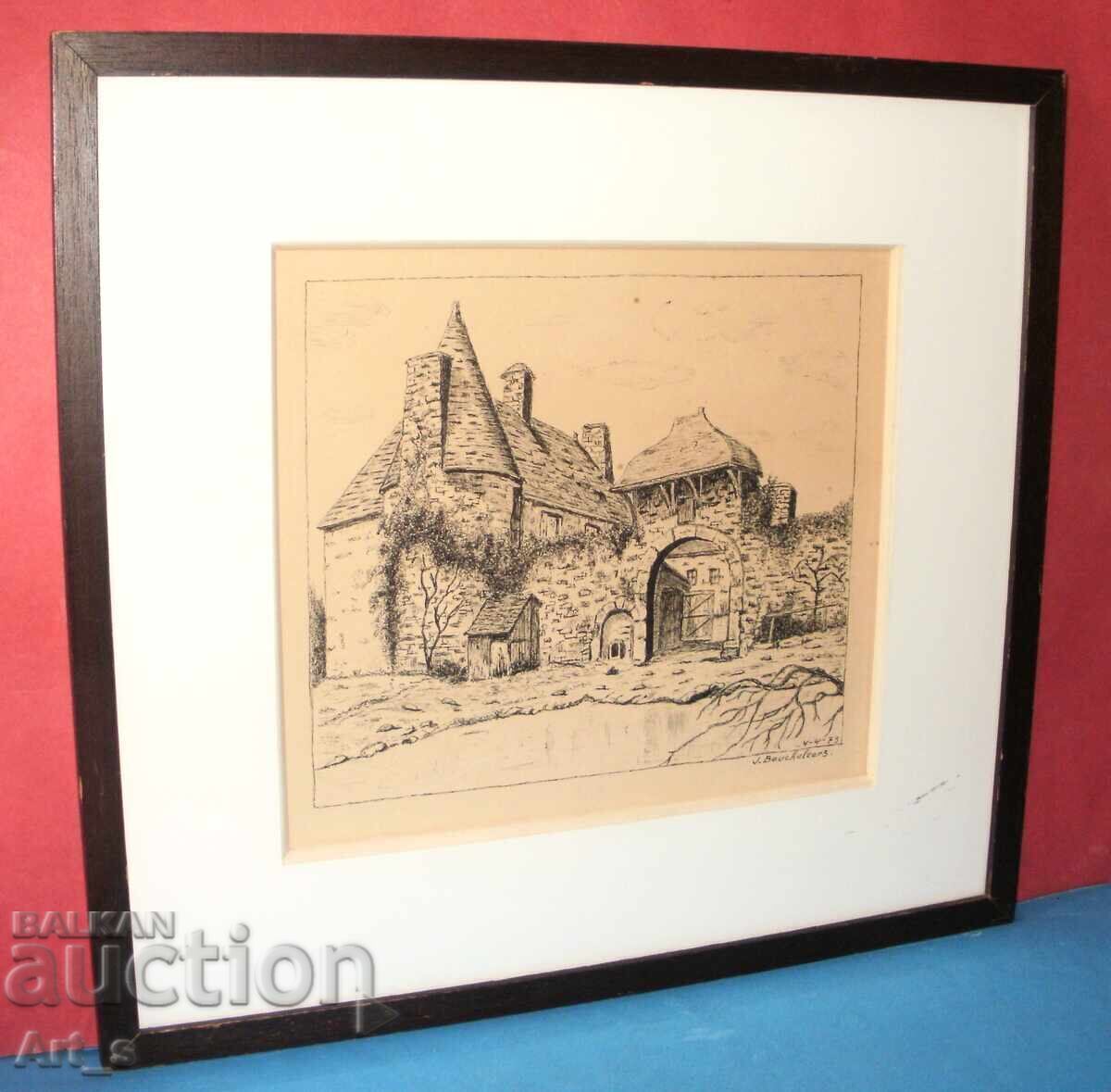 Dutch pencil graphic from 1973, framed with price 44.99 BGN | € 23.00