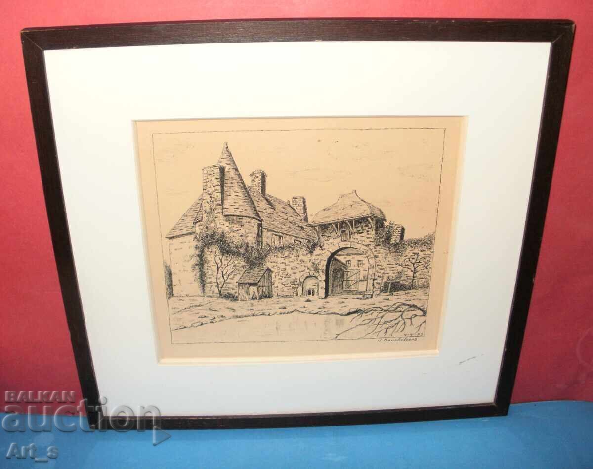 Auction  Dutch pencil graphic from 1973, framed