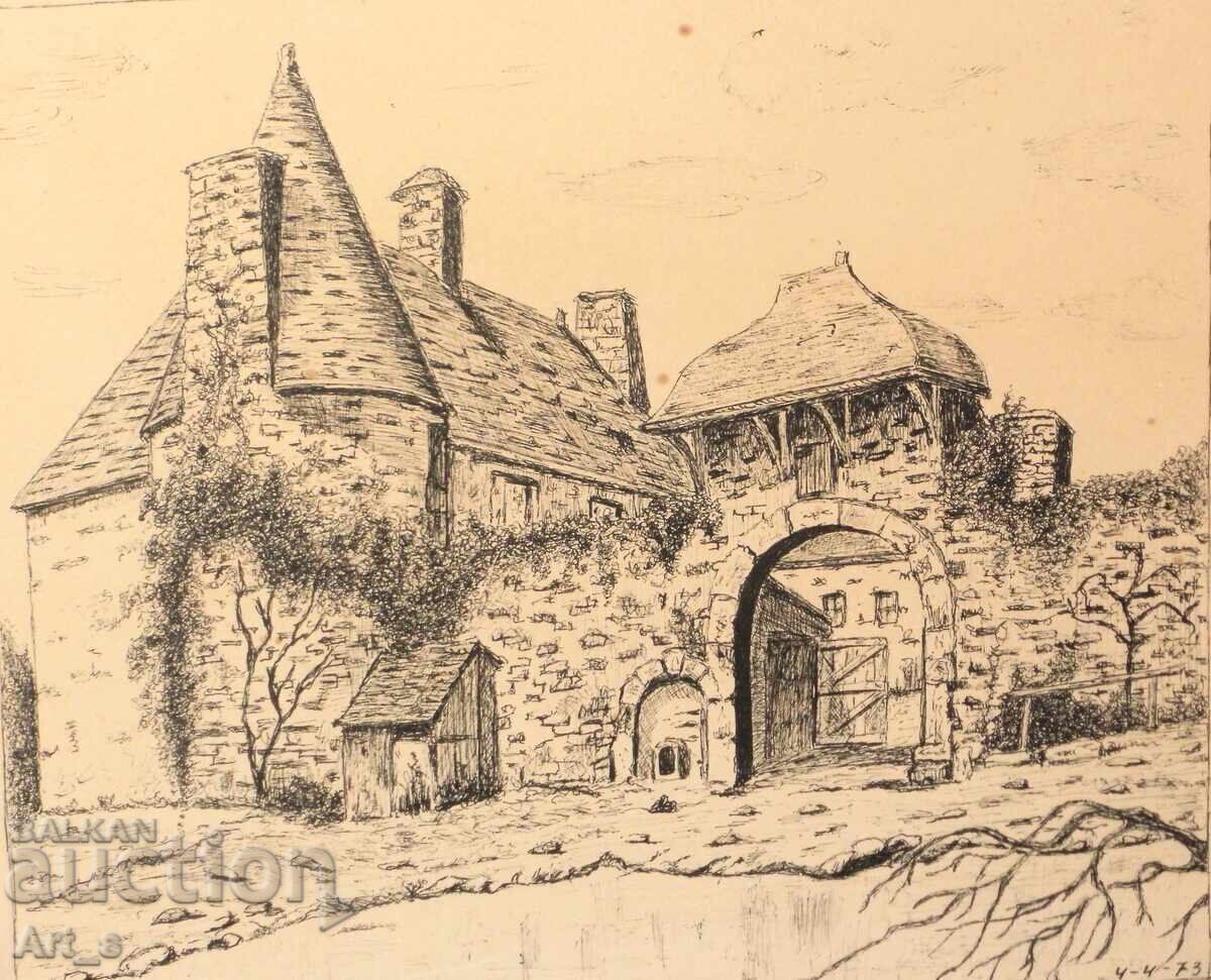 Delivery of Dutch pencil graphic from 1973, framed