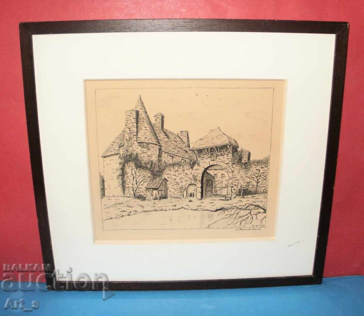 Dutch pencil graphic from 1973, framed