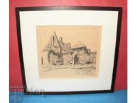 Dutch pencil graphic from 1973, framed