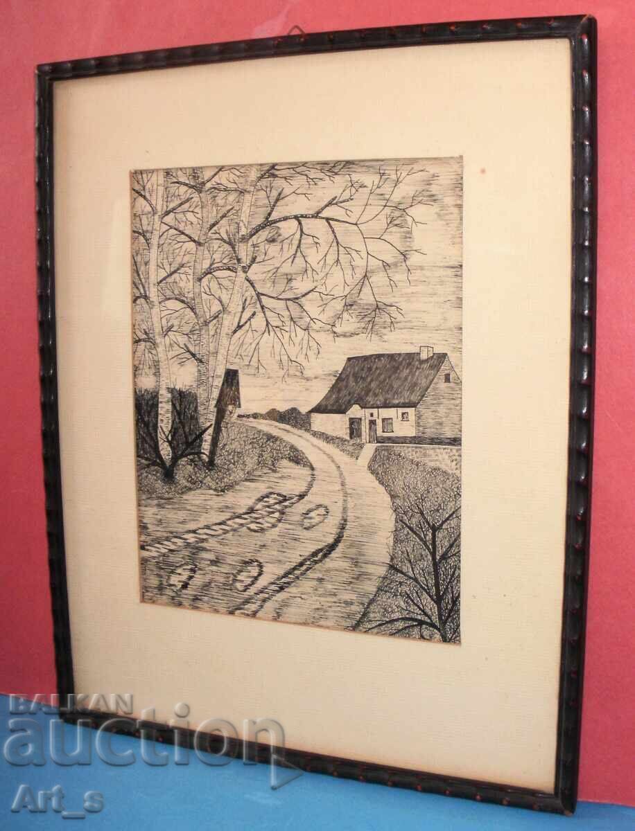 Auction Dutch graphic with a typical landscape, framed Auction Dutch graphic with a typical landscape, framed