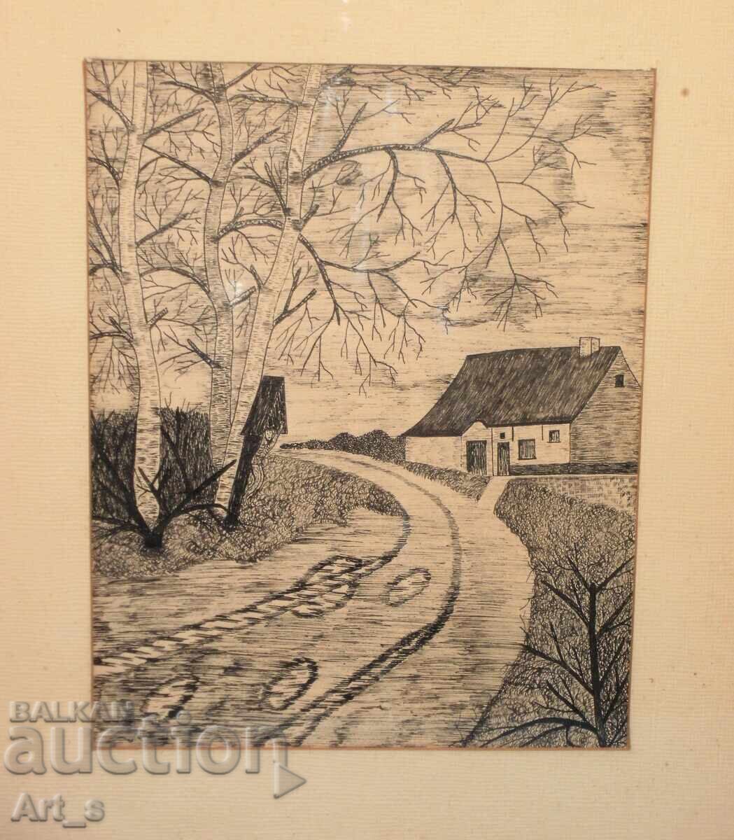 Dutch graphic with a typical landscape, framed - 6 Dutch graphic with a typical landscape, framed - 6