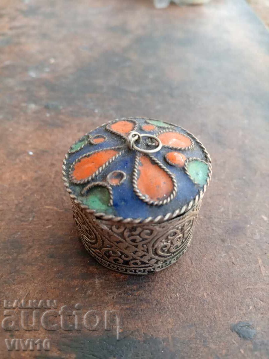 Antique jewelry box, enamel, silver-plated Antique jewelry box, enamel, silver-plated