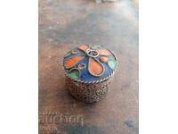 Cutie de bijuterii veche, email, argintată